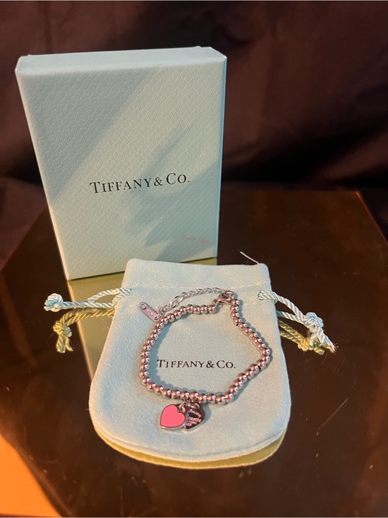Tiffany & Co. Jewelry - Tiffany & Co. Silver Bead Bracelet with Pink Heart Charm